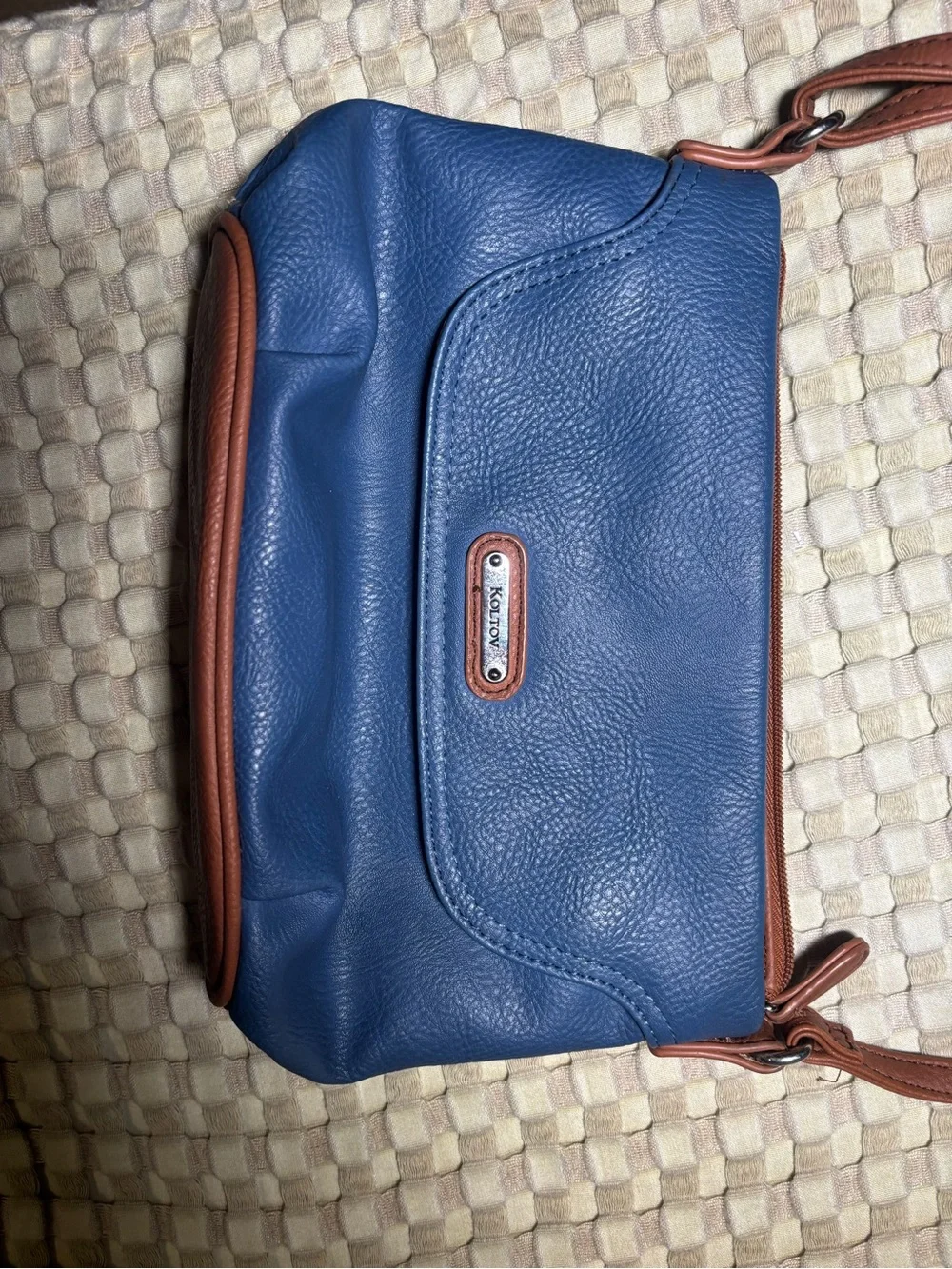 Blue and Brown Leather Crossbody Bag by (Unknown Brand)